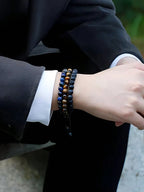 8mm Tiger Eye Stone Beads Bracelet Adjustable Braided Rope Bangles Black Agate Lava Rock Men Women Yoga Healing Balance Fashion Jewelry, Protection, Courage, Focus