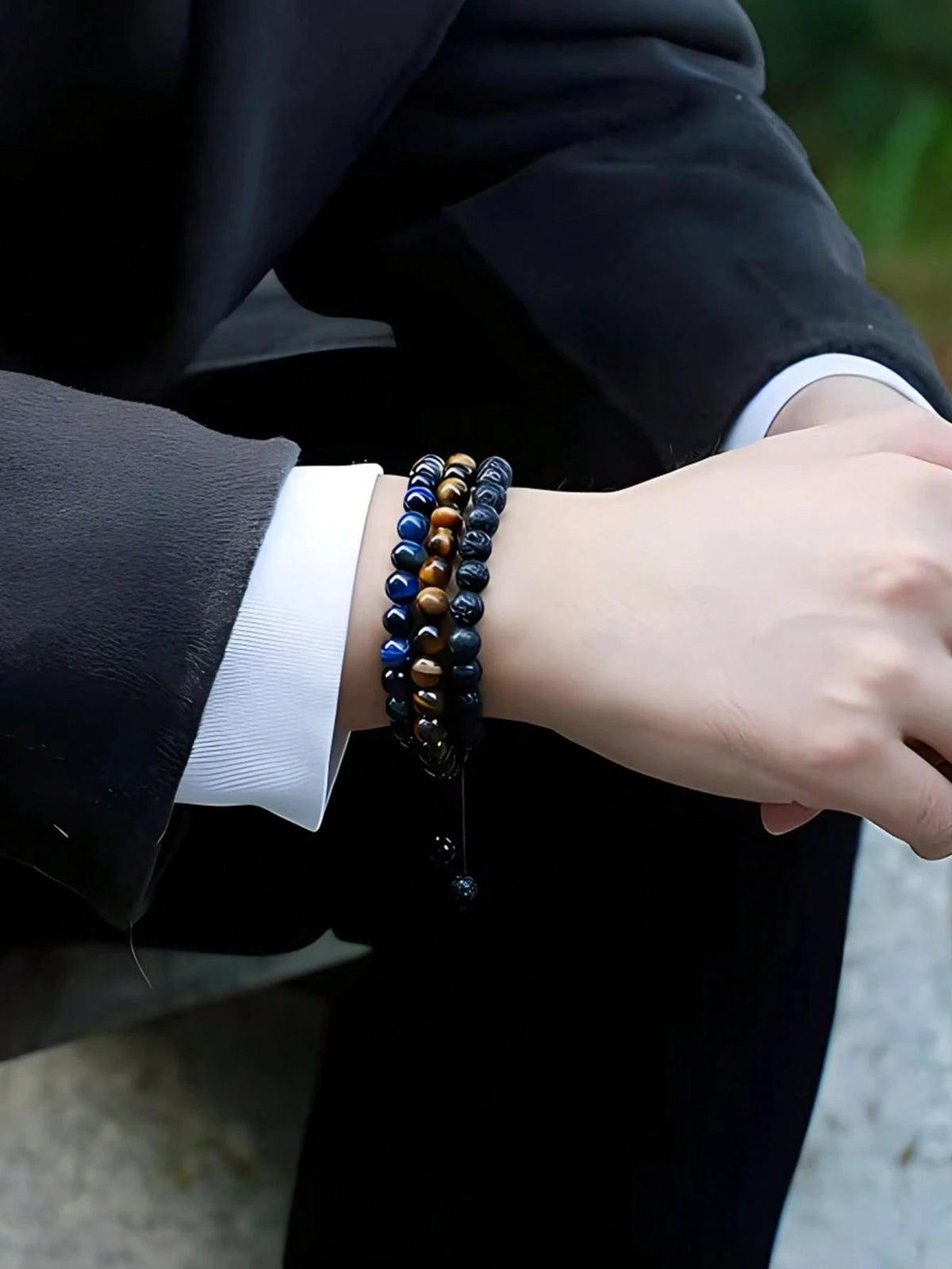 8mm Tiger Eye Stone Beads Bracelet Adjustable Braided Rope Bangles Black Agate Lava Rock Men Women Yoga Healing Balance Fashion Jewelry, Protection, Courage, Focus