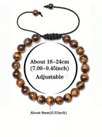 8mm Tiger Eye Stone Beads Bracelet Adjustable Braided Rope Bangles Black Agate Lava Rock Men Women Yoga Healing Balance Fashion Jewelry, Protection, Courage, Focus