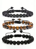 8mm Tiger Eye Stone Beads Bracelet Adjustable Braided Rope Bangles Black Agate Lava Rock Men Women Yoga Healing Balance Fashion Jewelry, Protection, Courage, Focus