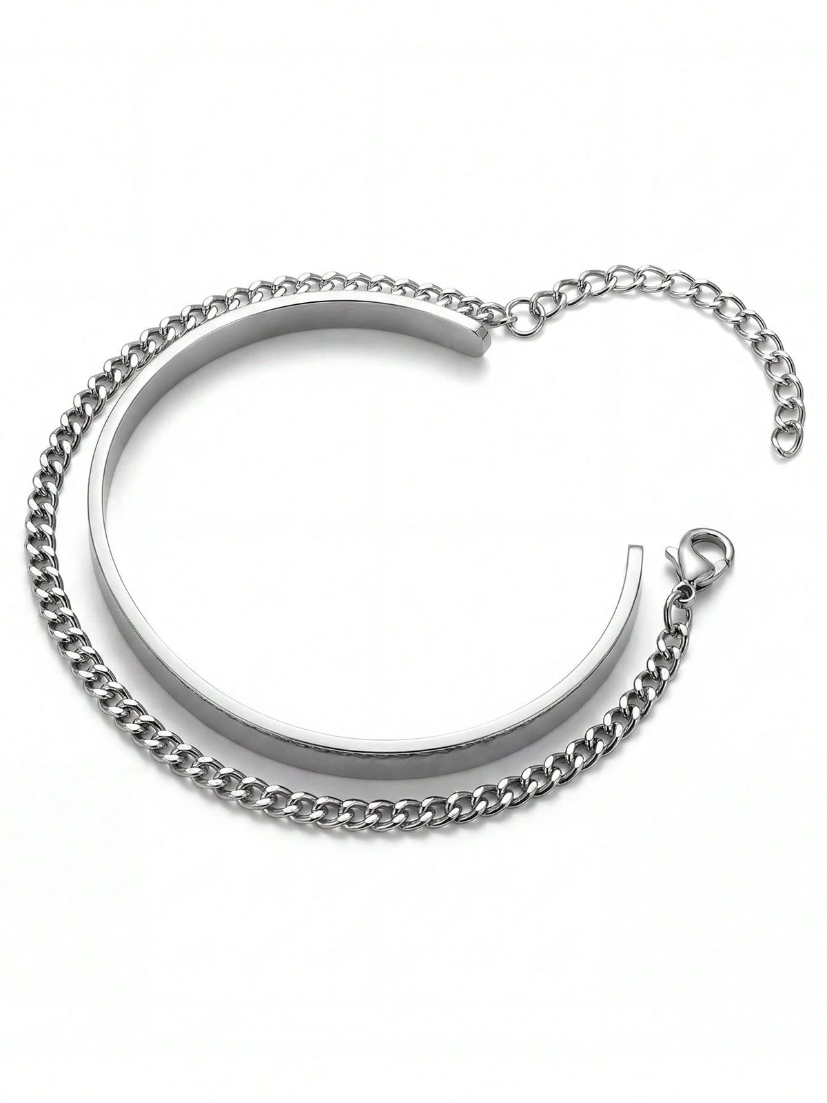 2pcs Men's Stainless Steel Bracelets, Silver Color, Minimalist & Delicate, Adjustable Size, Suitable For Everyday Wear