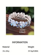 Cring Coco Elegant Elastic Clover Bracelet, Morandi Blue Tone, Minimalist Holiday Style, Zinc Alloy, Enamel Craftsmanship, Versatile Daily Wear And Gift, Suitable Daily Holiday Gatherings Party Valentine's Day Mother's Day Festive Gift.