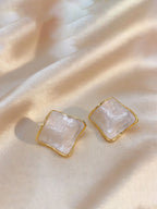 Irregular Geometric Square Earrings White Enamel Gold Plated Stainless Steel Fashion Studs
