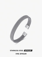 1pc Stainless Steel Couple Fashion Spider Web Open Cuff Bracelet, Luxury Jewelry Decoration For Daily Wear, Suitable As Birthday Gift For Friends, Classmates, Girls, Mothers, Lovers