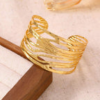 1pc Exaggerated 304 Stainless Steel Women's Bracelet, Asymmetrical Geometric Line , Gold Tone Adjustable Size,
