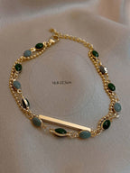 1pc Elegant Vintage Double-Layer Chain Bracelet For Women, Gold Bead Chain Bracelet, Contrasting Enamel Oval Chain Bracelet For Women