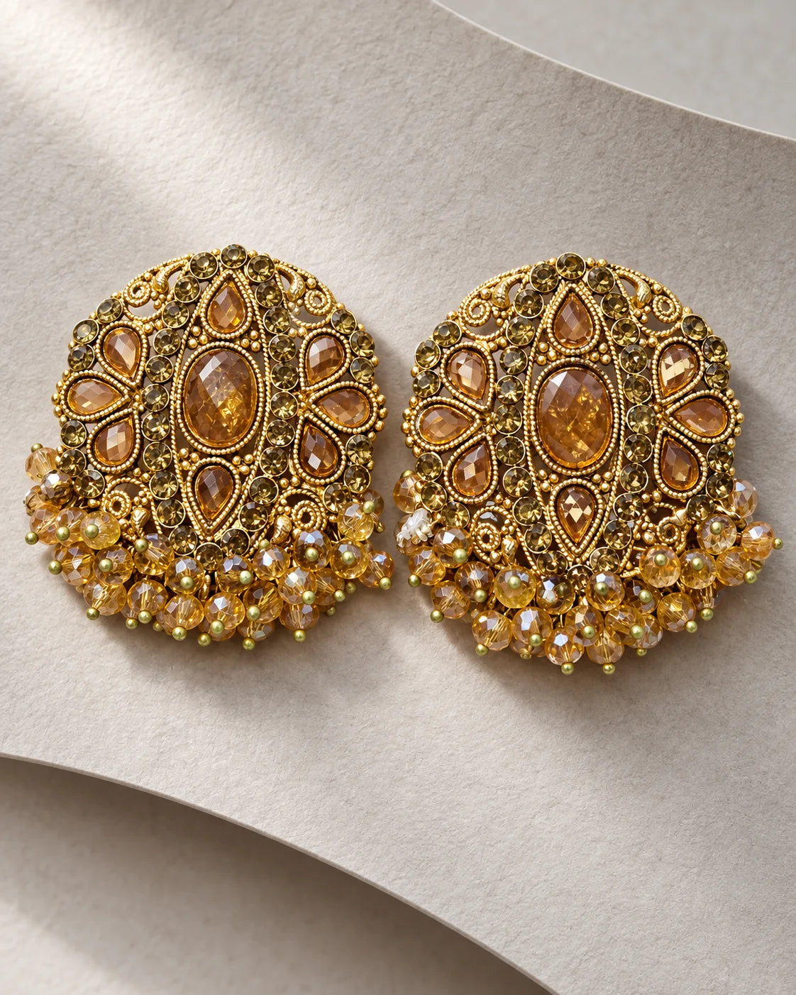 Antique Gold Kundan-Style Statement Earrings for women