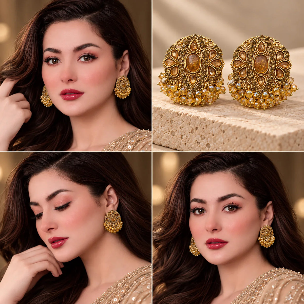Antique Gold Kundan-Style Statement Earrings for women