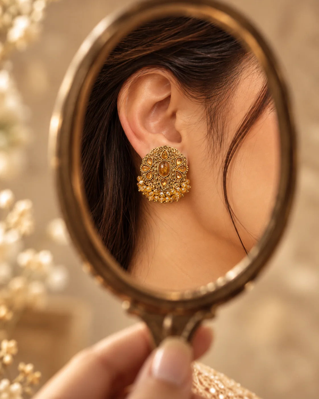 Antique Gold Kundan-Style Statement Earrings for women