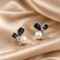 Black crystal pearl earrings for girls