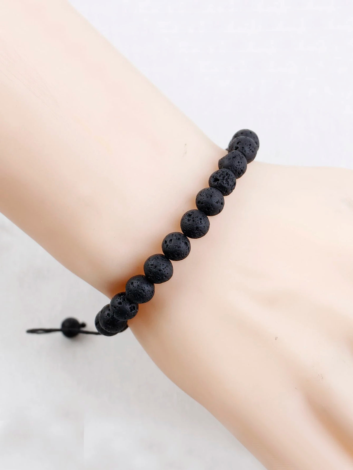 Men's Black Lava Bead Bracelet with Adjustable Knot