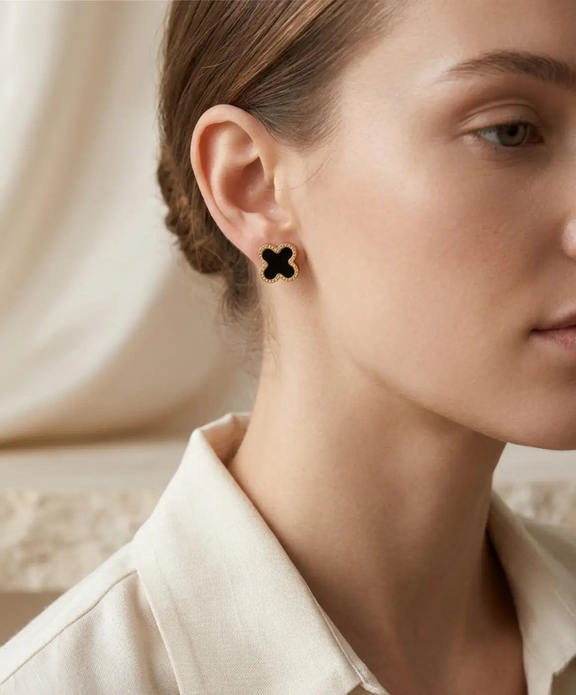 Black Clover Gold Stud Earrings