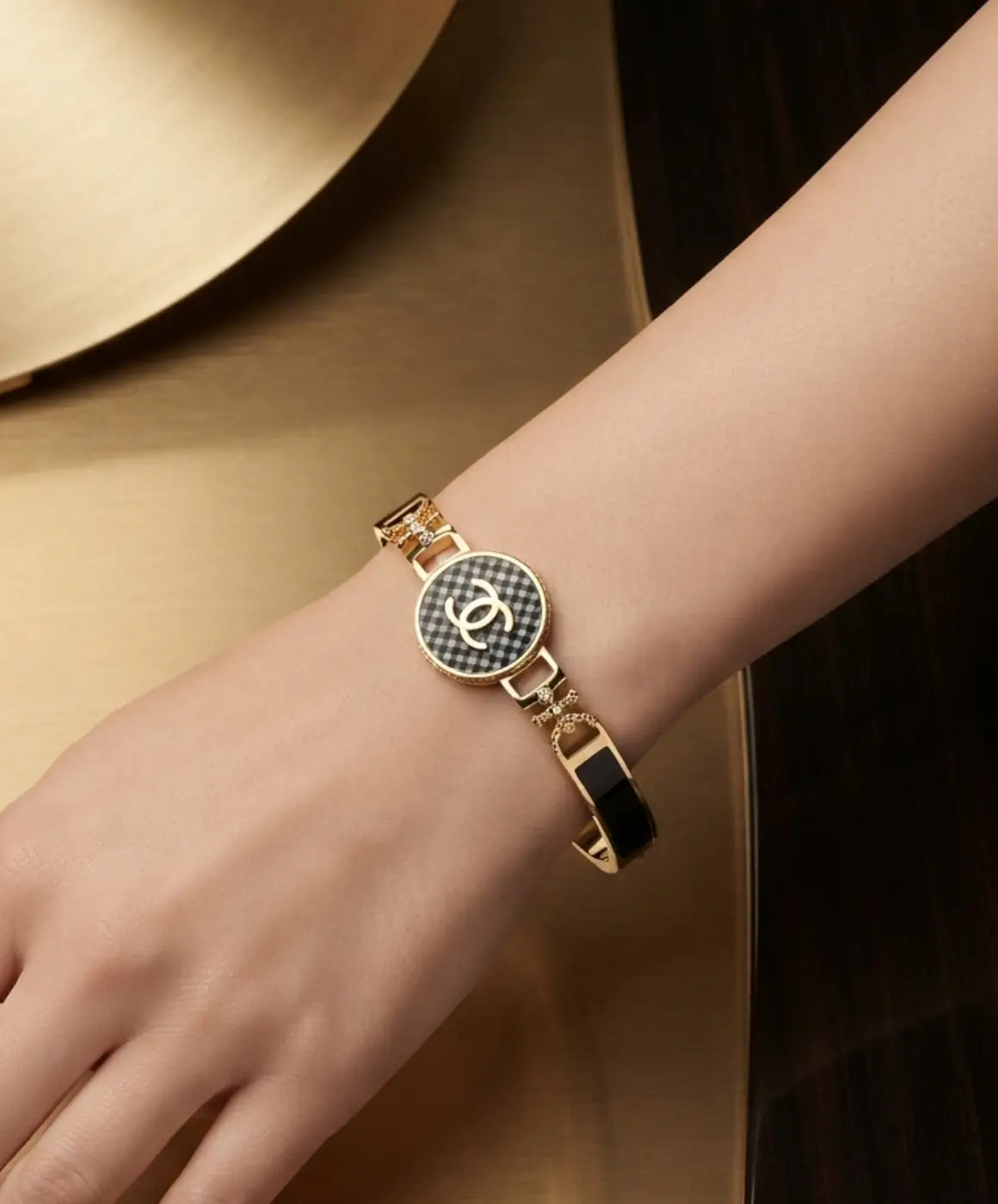 Black and Gold Crystal Cuff Bracelet for Women – Elegant Statement Jewelry