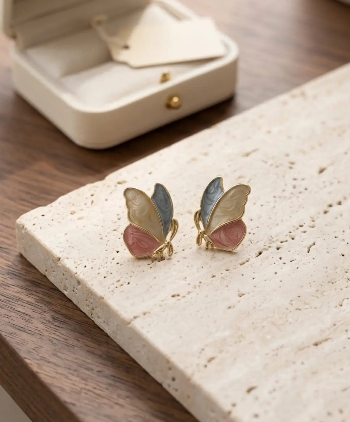 Multicolor Butterfly Earrings for Women – Blue, Pink & Ivory Gold-Tone Jewelry