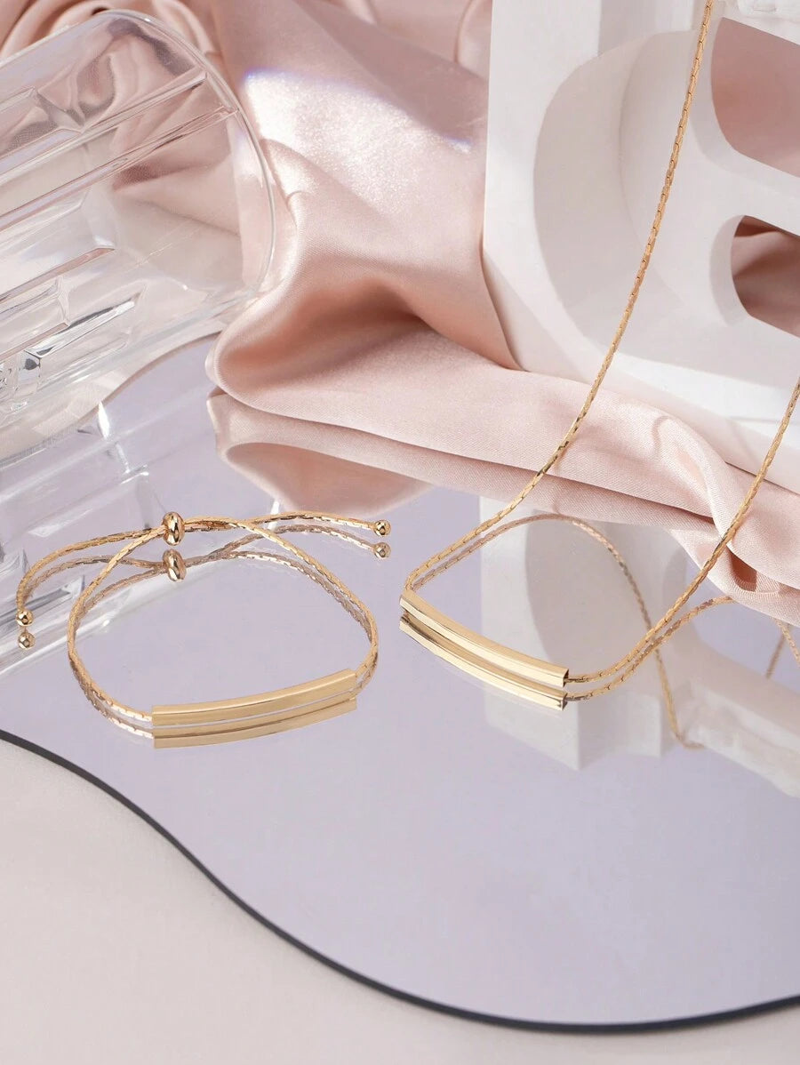 1pc Copper Geometrical Shape Minimalist Necklace, 1pc Copper Geometrical Shape Minimalist Bracelet
