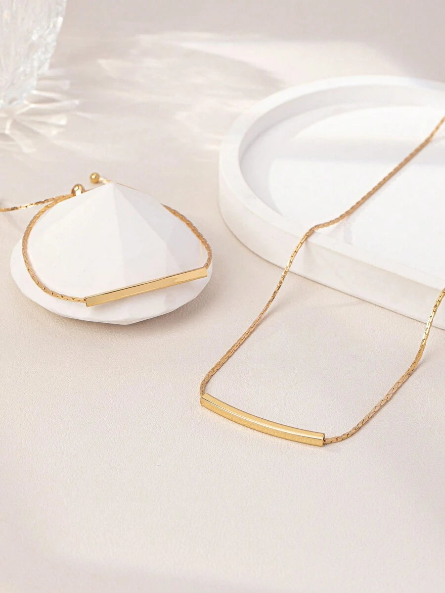 1pc Copper Geometrical Shape Minimalist Necklace, 1pc Copper Geometrical Shape Minimalist Bracelet