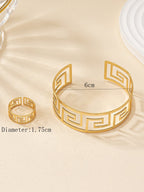 1pc Fashion Iron Hollow Out Cuff Bangle & 1pc Cuff Ring For Women For Gift