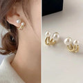 Double Pearl Gold Hoop Stud Earrings for Women