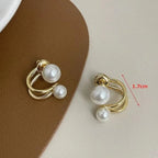 Double Pearl Gold Hoop Stud Earrings for Women