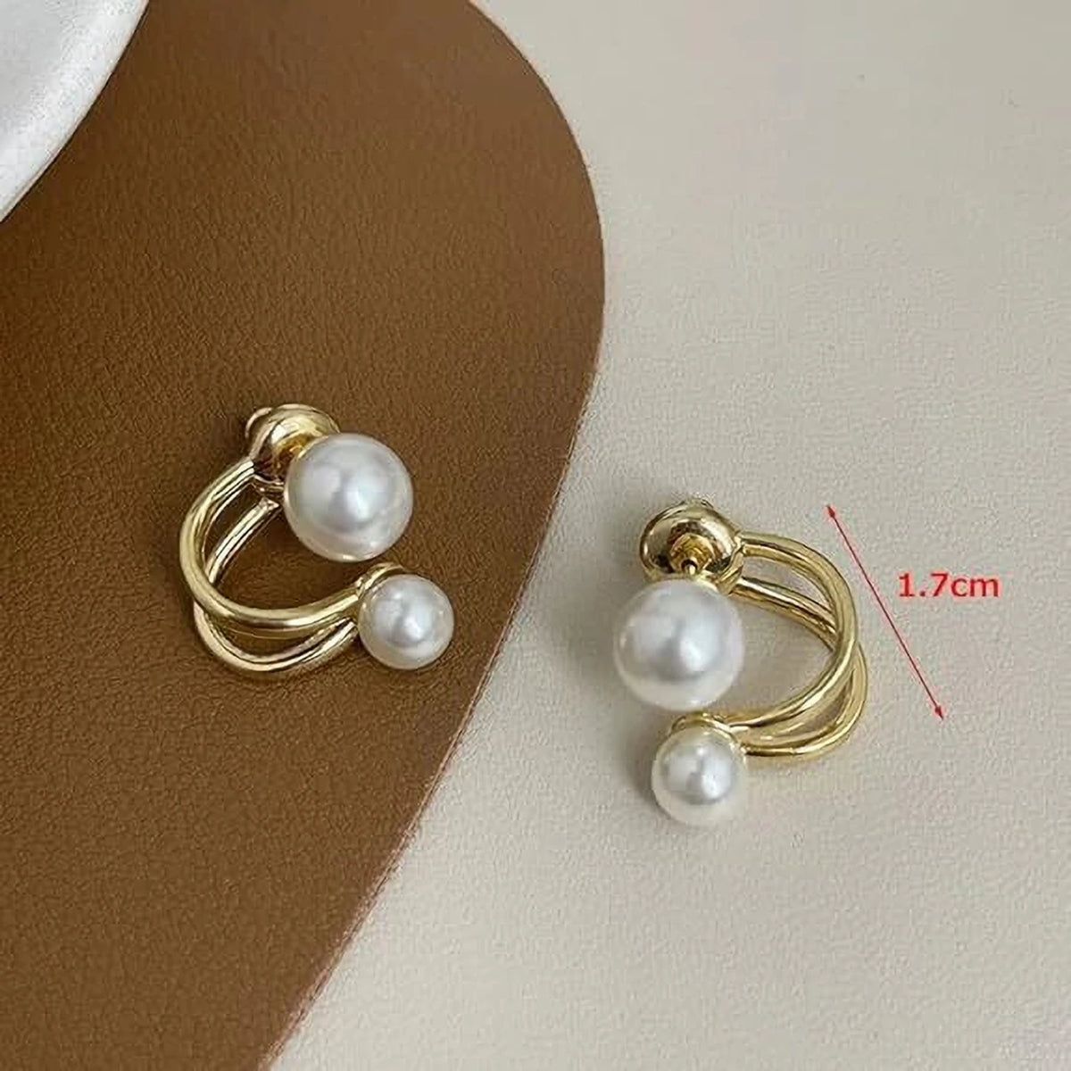 Double Pearl Gold Hoop Stud Earrings for Women