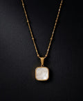 White Square Pendant Gold Necklace Minimalist Jewelry for Women
