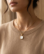 White Square Pendant Gold Necklace Minimalist Jewelry for Women