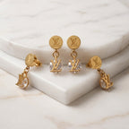 Gold Crystal Monogram Drop Earrings