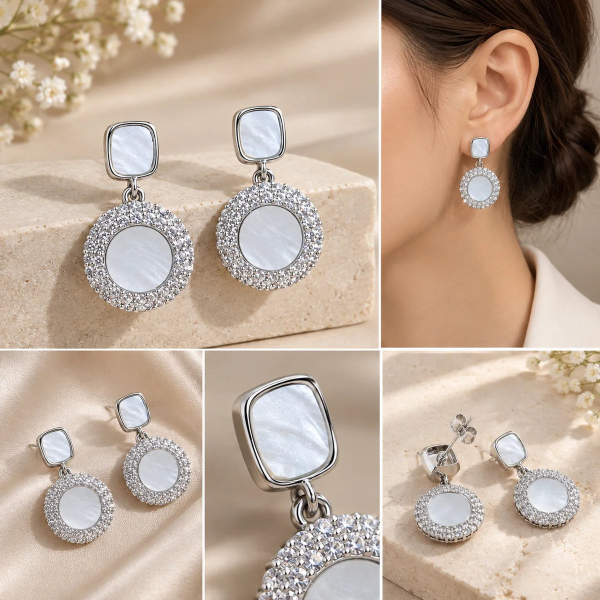 White pearl earrings for women