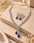 Elegant Blue Teardrop Leaf Necklace Set with Matching Earrings