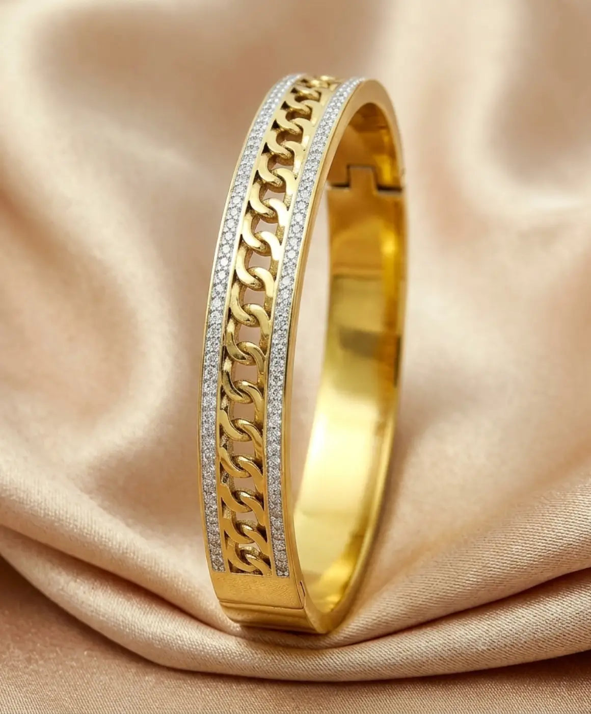 Elegant Gold-Tone Chain Link Crystal Bangle Bracelet