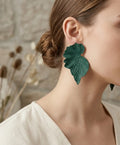 Elegant Teal Green Leaf Drop Earrings for Women – Nature-Inspired Jewelry