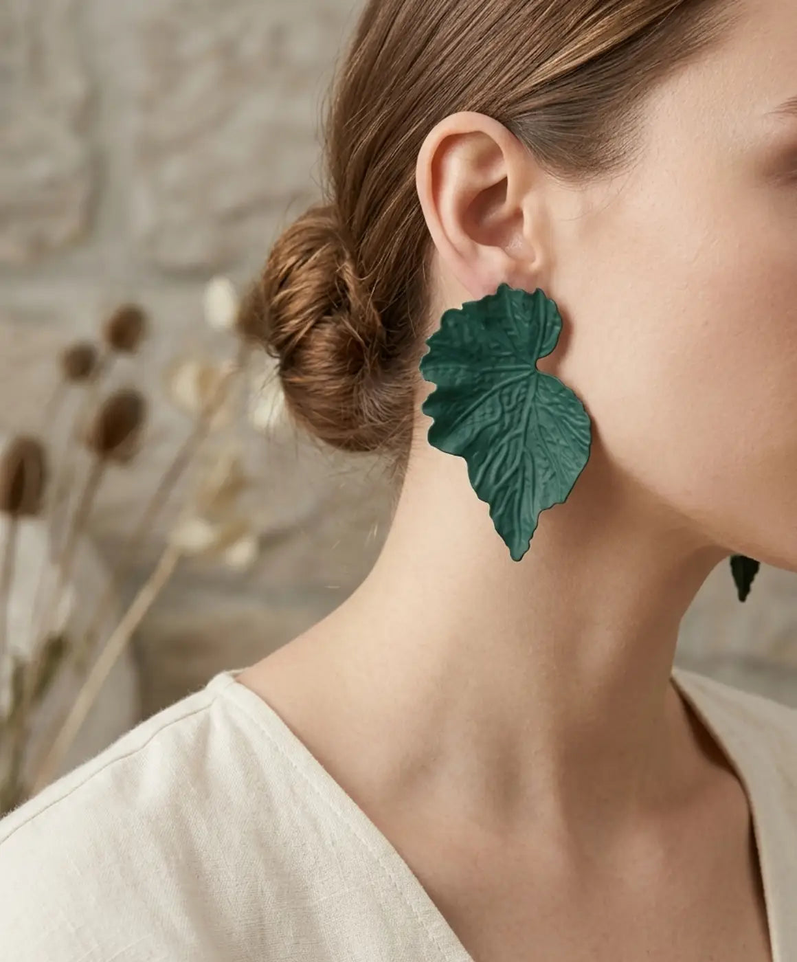Elegant Teal Green Leaf Drop Earrings for Women – Nature-Inspired Jewelry