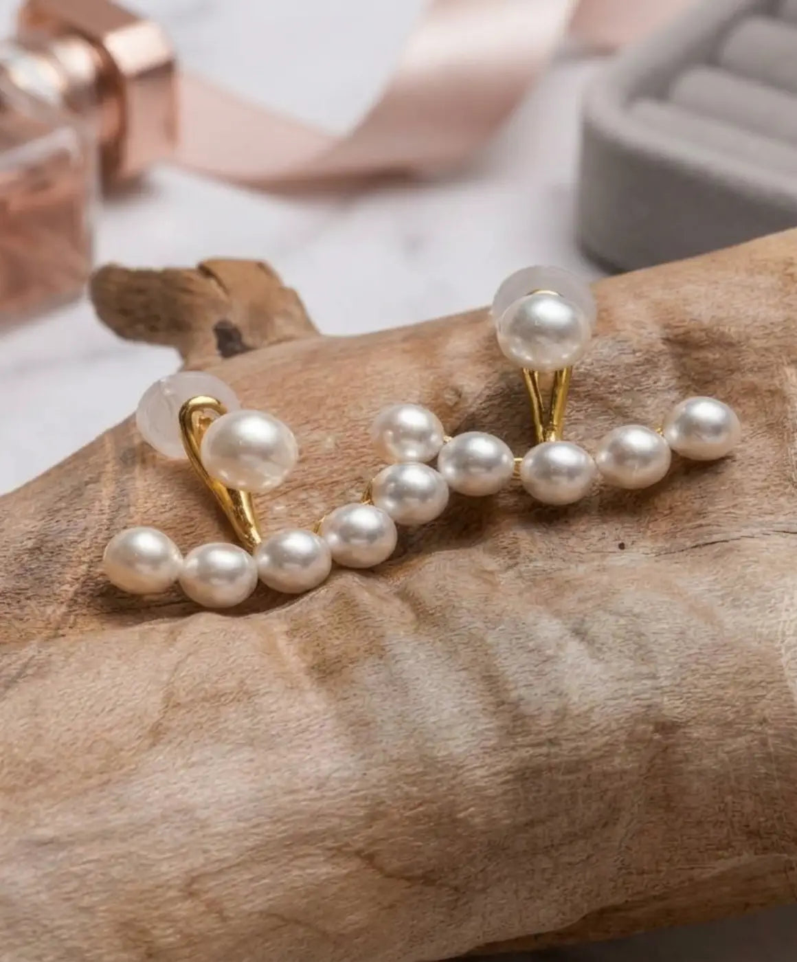 Elegant Gold-Tone White Pearl Stud Earrings for Girls