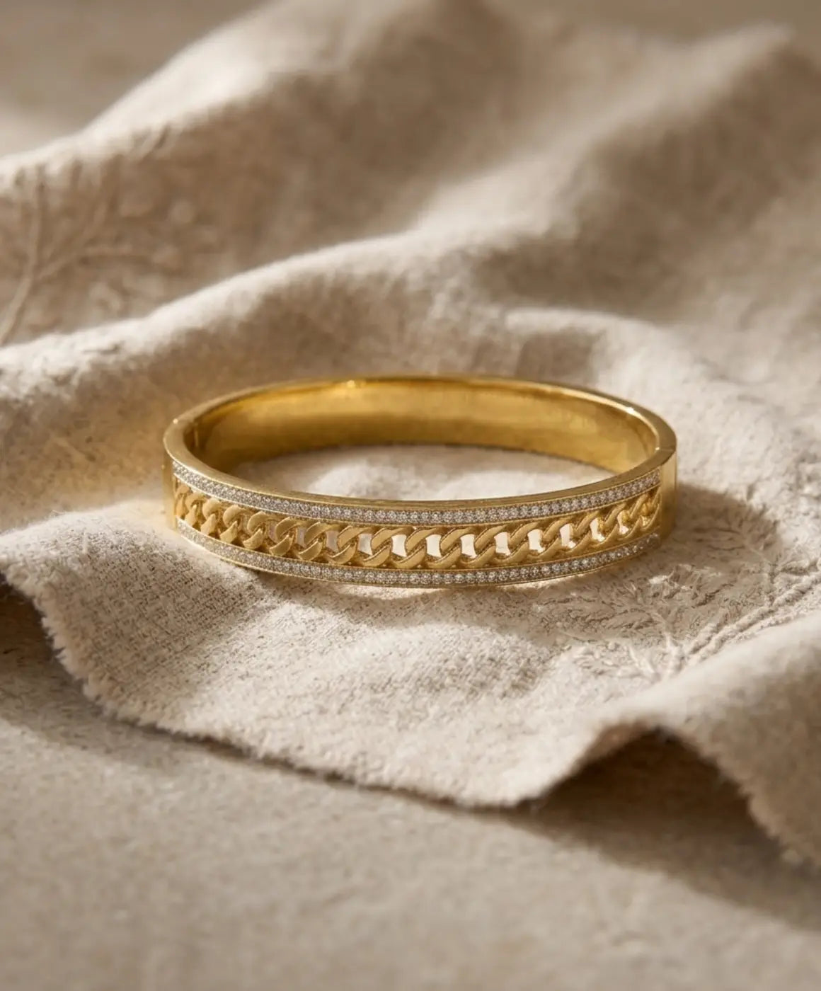 Elegant Gold-Tone Chain Link Crystal Bangle Bracelet