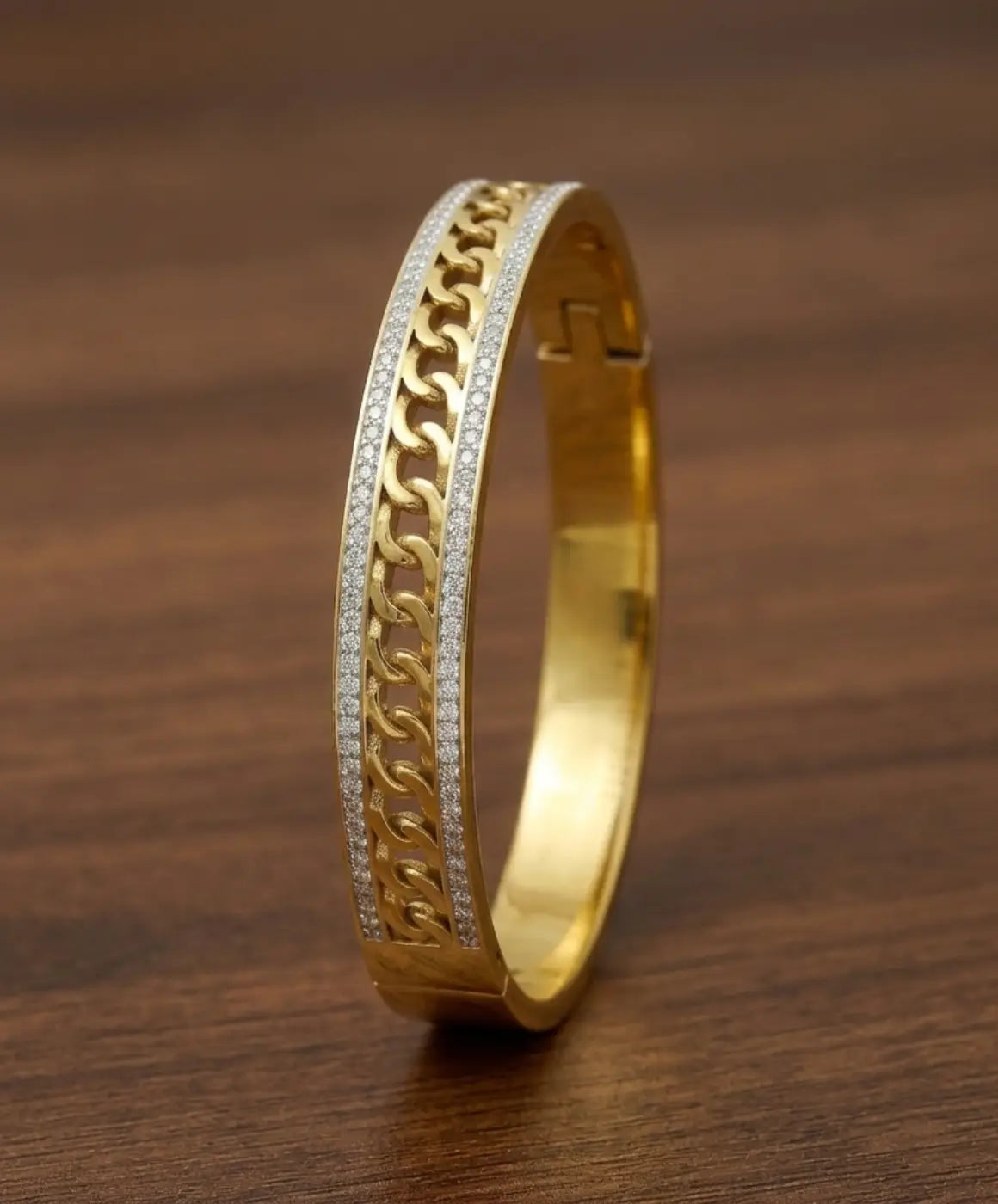 Elegant Gold-Tone Chain Link Crystal Bangle Bracelet