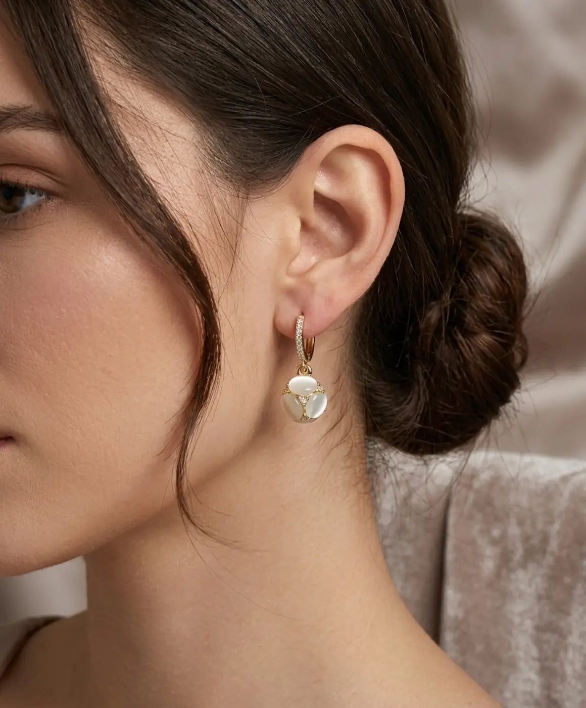 Elegant Gold-Tone Opal Hoop Earrings with Sparkling Detail