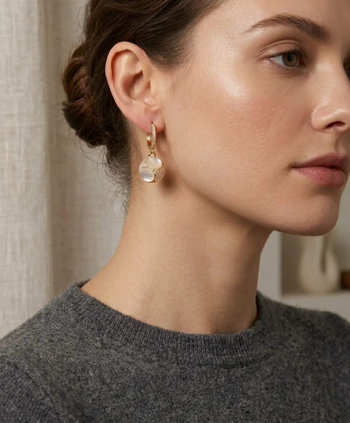 Elegant Gold-Tone Opal Hoop Earrings with Sparkling Detail