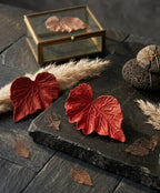 Elegant Red Textured Leaf Drop Earrings for Women – Statement Jewelry