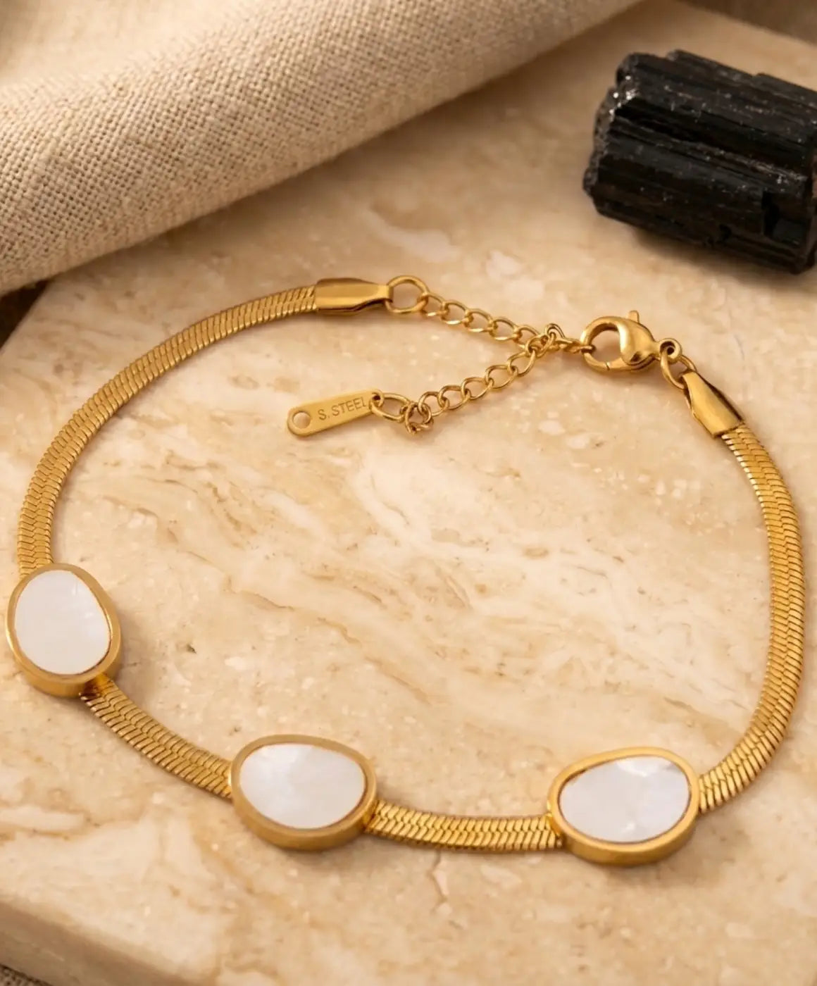 White Stone Snake Chain Bracelet  for Women