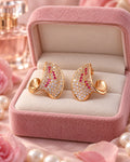 Gold-Tone Crystal Hoop Earrings for Women – Pink & Clear Stone Design