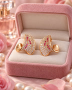 Gold-Tone Crystal Hoop Earrings for Women – Pink & Clear Stone Design