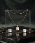 Gold-Tone Square Pendant Necklace and Earrings Set for Women – Minimalist Jewelry Set