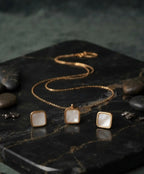 Gold-Tone Square Pendant Necklace and Earrings Set for Women – Minimalist Jewelry Set
