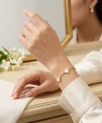 Gold-Tone White Clover Charm Bracelet