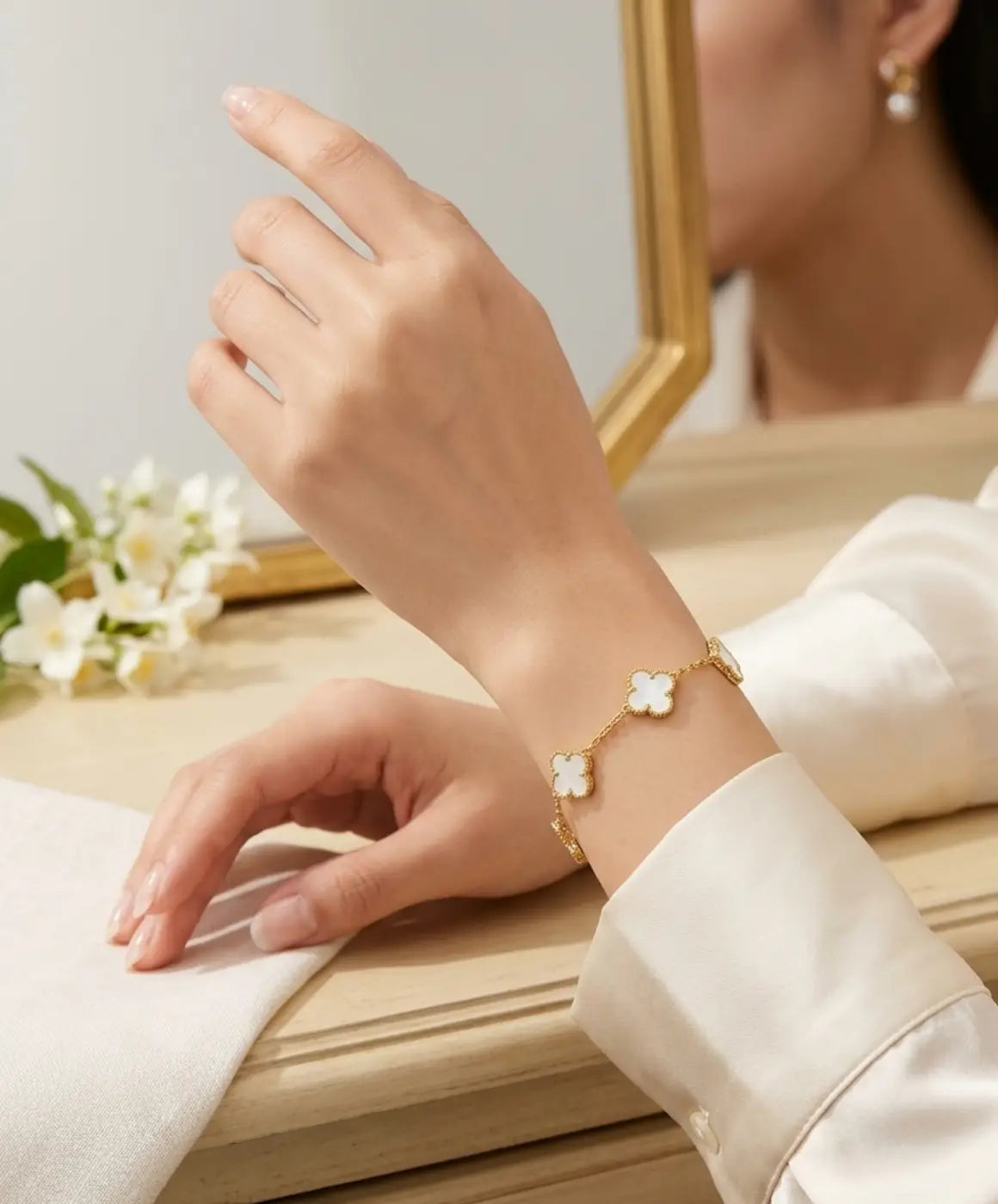 Gold-Tone White Clover Charm Bracelet