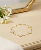 Gold-Tone White Clover Charm Bracelet