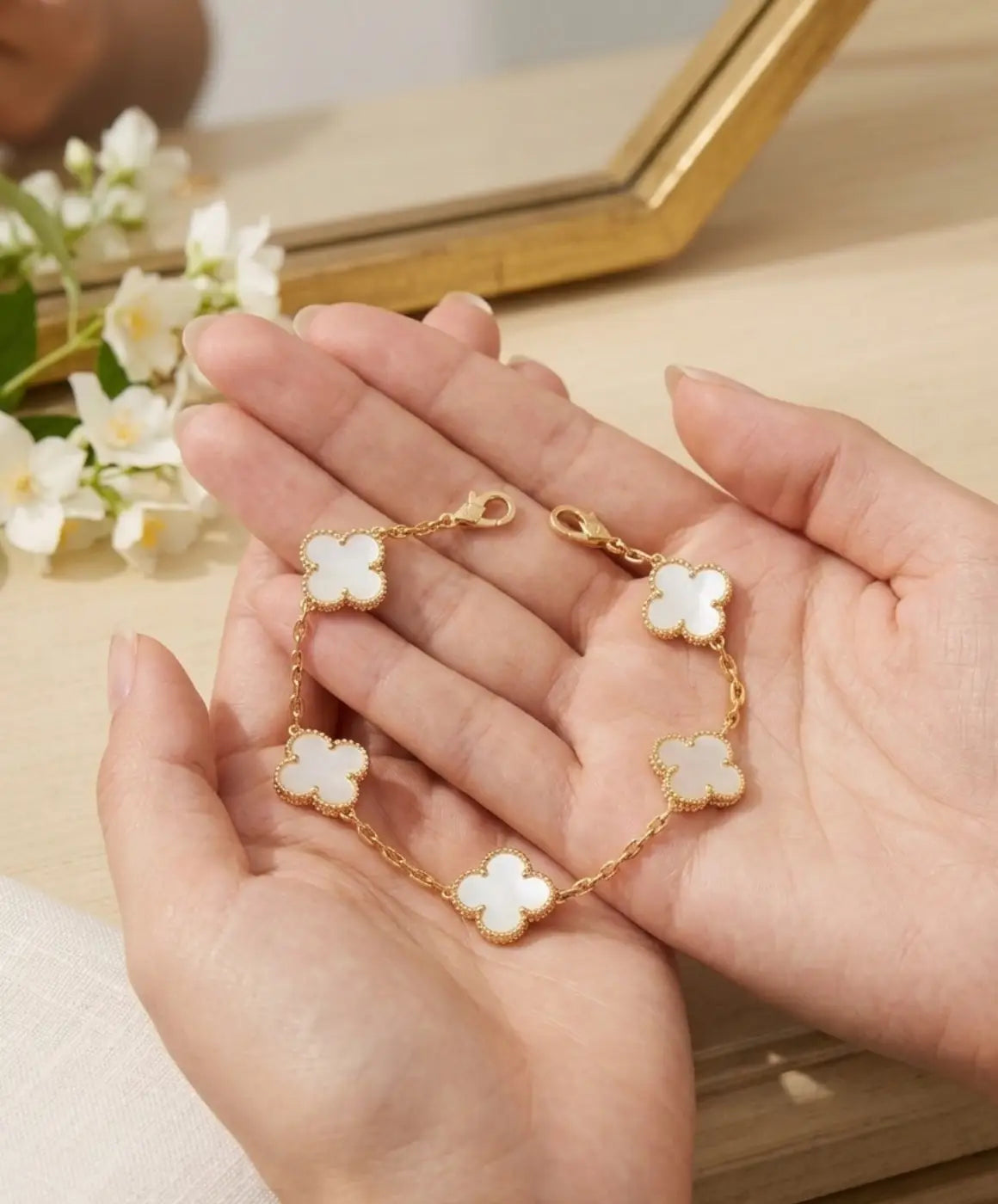 Gold-Tone White Clover Charm Bracelet