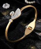 Gold Swan Bangle Bracelet for Women – Crystal Swan Statement Jewelry