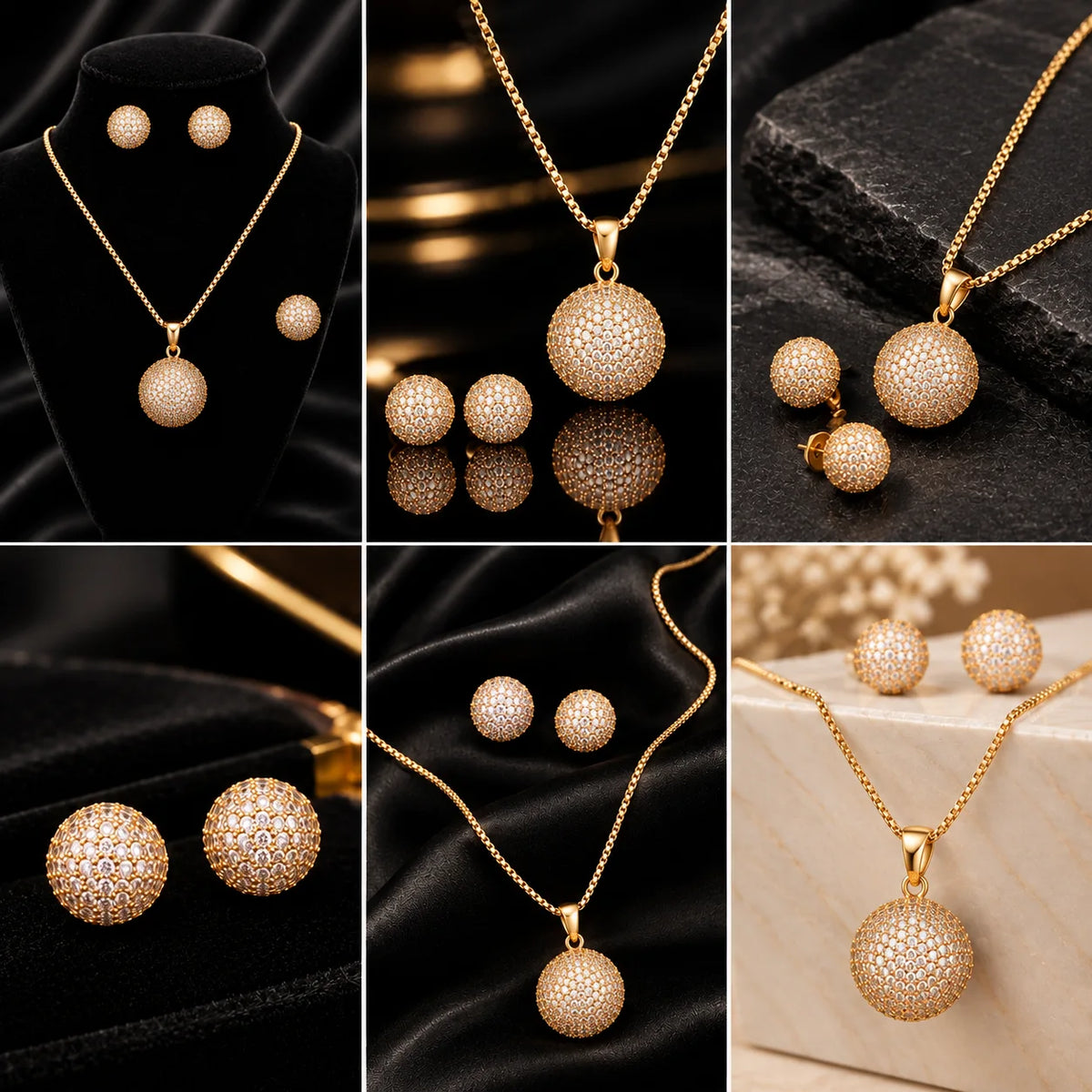 Gold-tone sparkling ball jewellery set