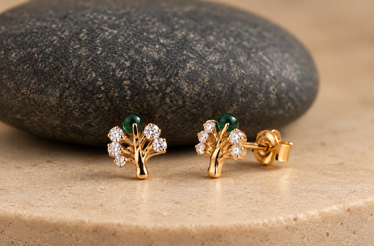 Crystal branch earrings with green details